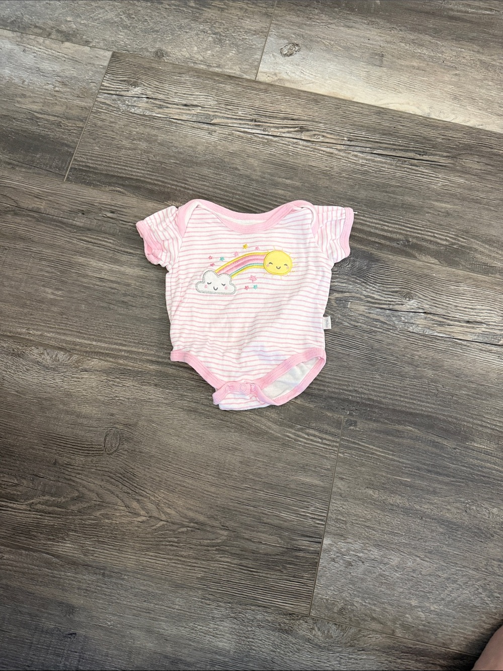 Duck duck Goose Pink Striped Baby One-Piece with Rainbow & Sun